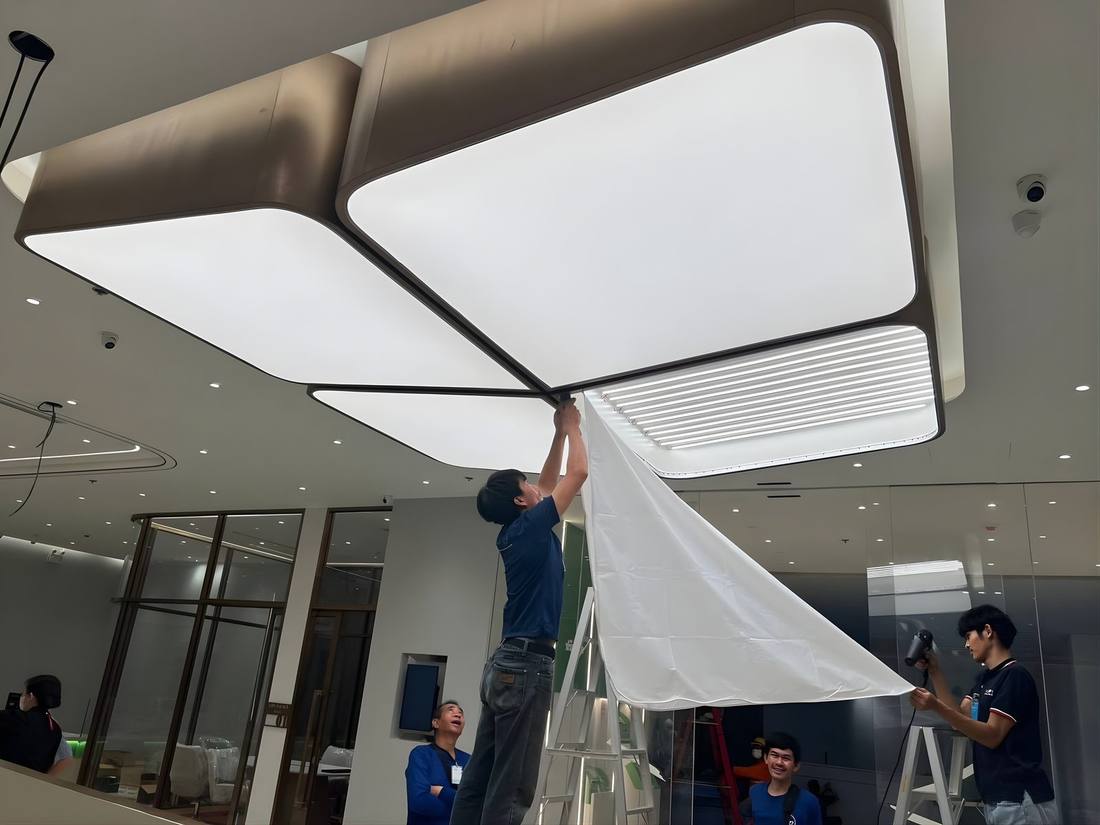 Alpha stretch ceiling — curved organic membrane installation